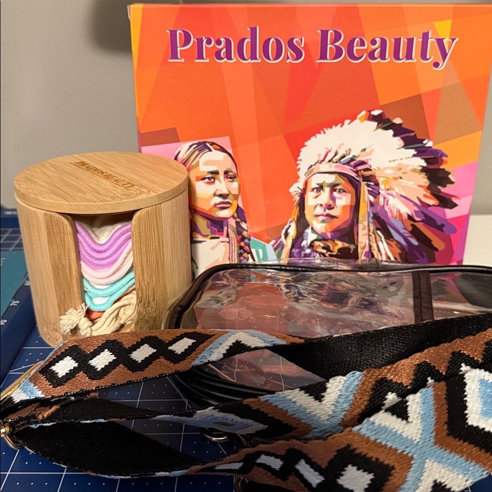 Prados Beauty by Steven Paul Judd Eyeshadow Palette, facial pads and clear bag